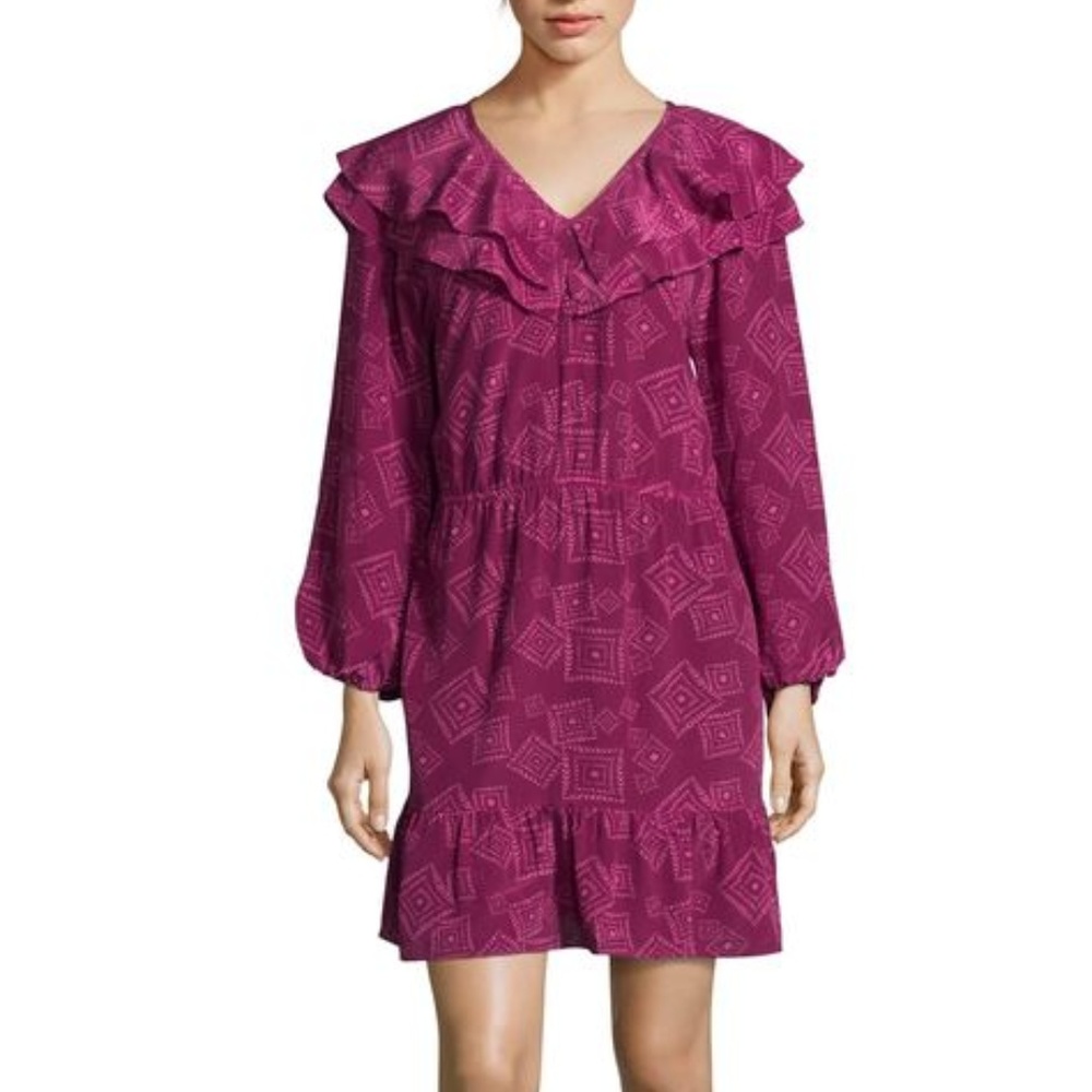 *Store Closing Sale* Tucker Ruffle Mini Dress Magenta Tonal Diamond